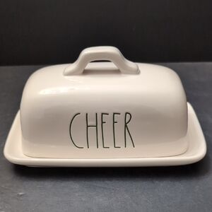 Rae Dunn Cheer White Ceramic Covered Butter Dish .